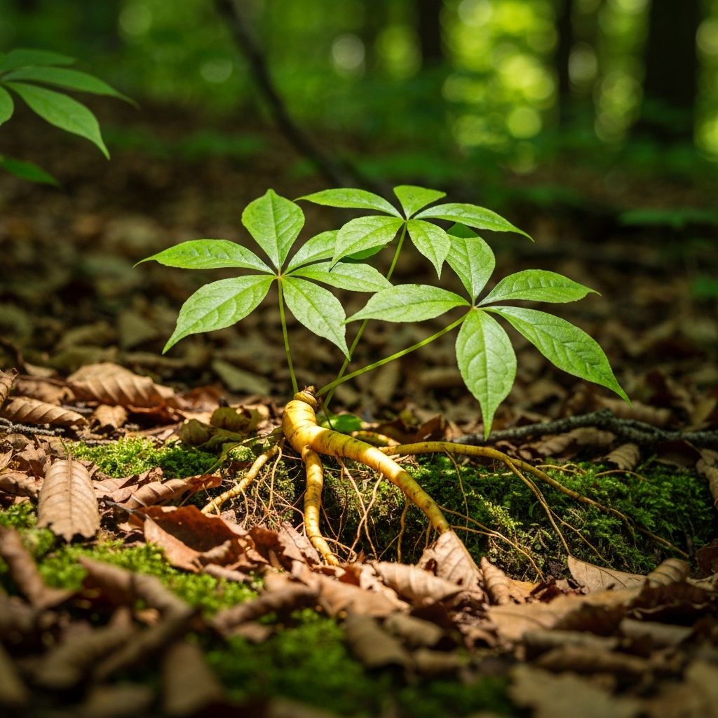 Ginseng plant with distinctive leaves