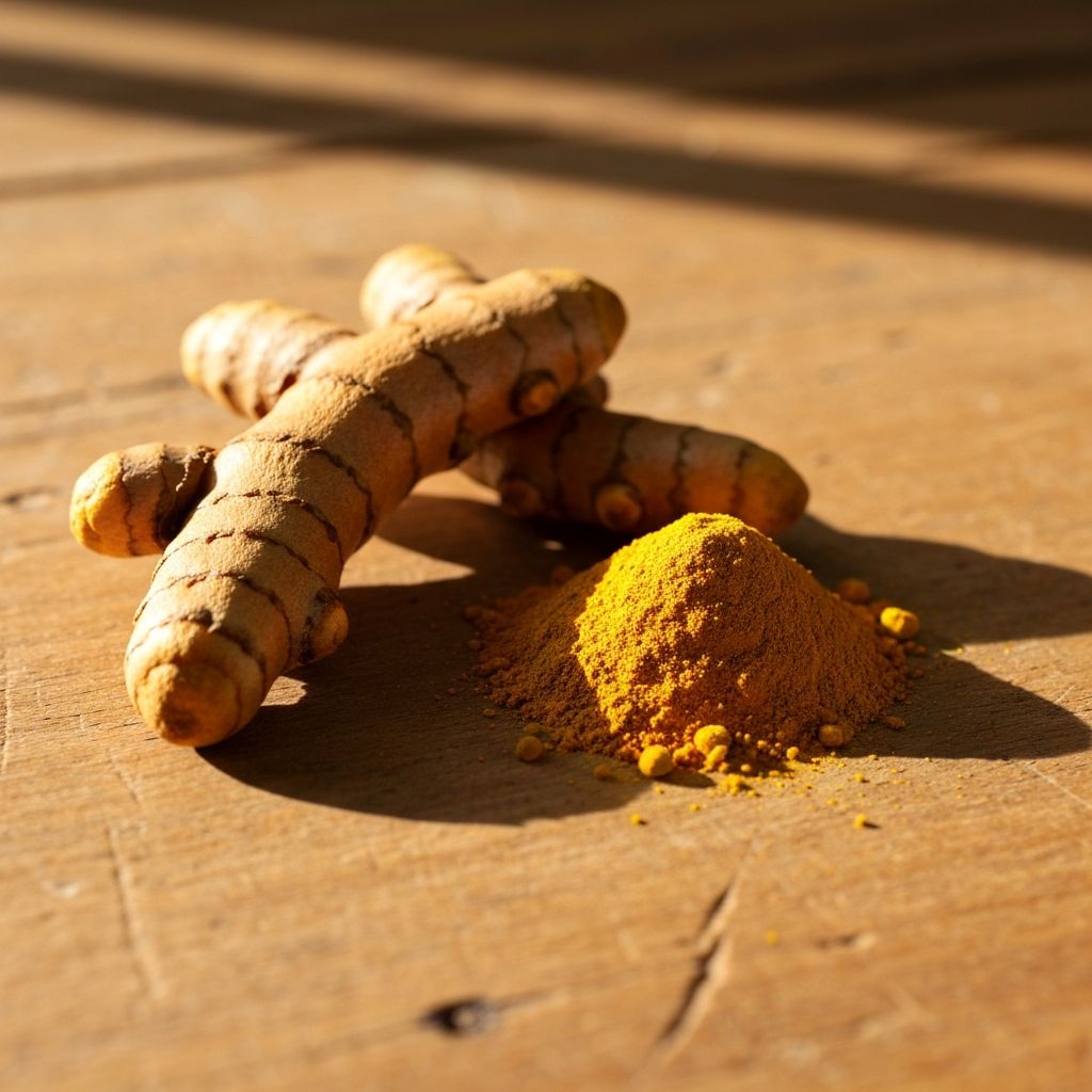 Turmeric root and golden powder